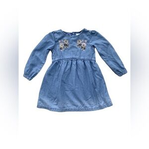 Next Size 4-5 Years Lightweight Denim Floral Embroidered Dress